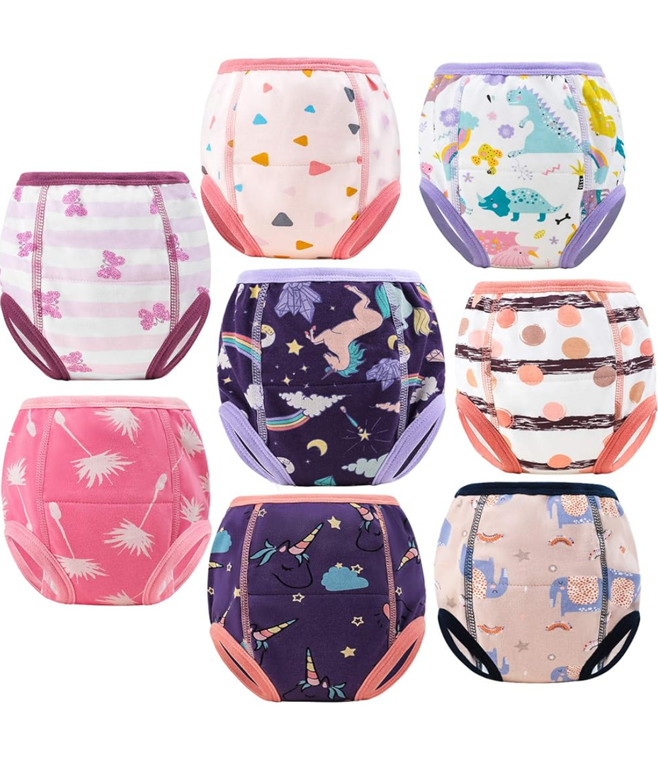 MooMoo Baby 8 Packs Potty Training Pants Cotton Absorbent Training Underwear for Toddler Boy and Girls 3T
