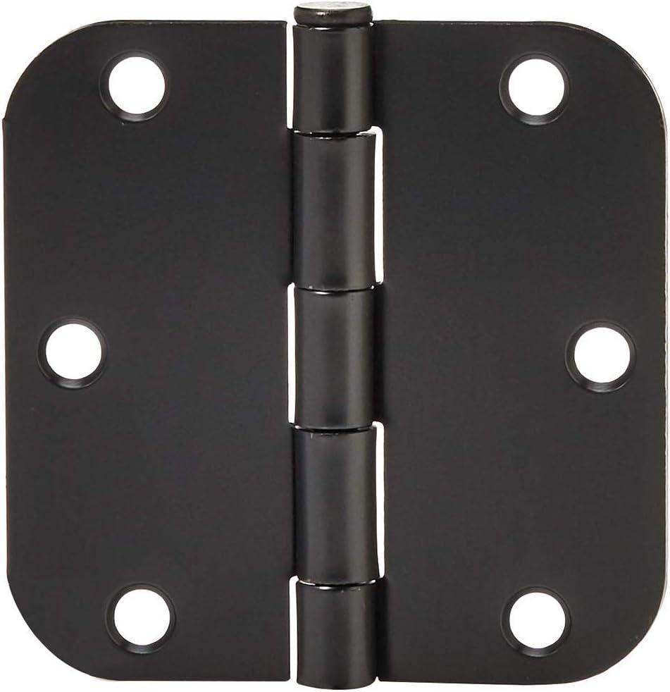 Amazon Basics Sturdy Rounded 5/8 Radius Interior Door Hinges, 3.5" x 3.5", 18 Pack, Matte Black