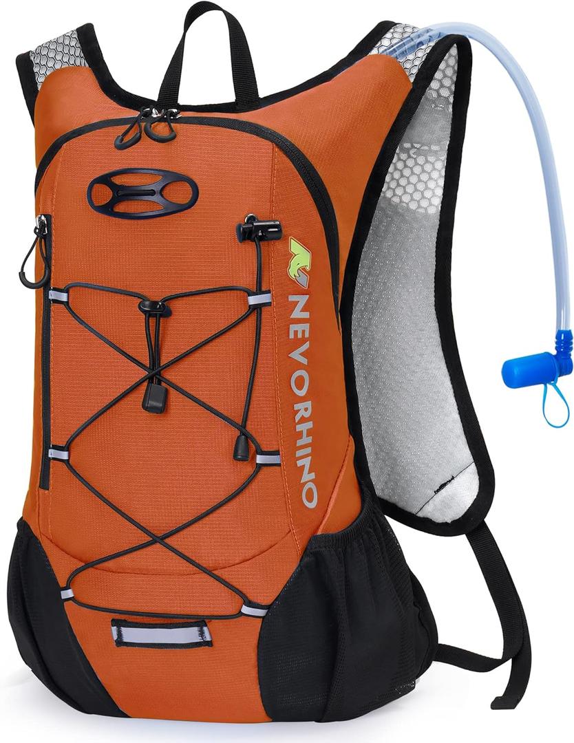 Lightweight Hydration Backpack, Running Backpack with 2L Water Bladder, Hydro Water Daypack for Cycling Hiking Rave for Men Women (Orange)