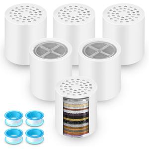 6 Pack 20 Stage Shower Filter Replacement Cartridge, Shower Head Filter Refill for Hard Water to Remove Chlorine Fluoride Heavy Metal, High Output Bath Cartridges for Skin Hair Healthy