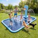 Splash Pad for Kids & Dogs, 138x118'' Large Sprinkler Pad with Basketball Hoop, Thickened Non-Slip Splash Mat, Outdoor Water Toy for Kids & Family Backyard Play