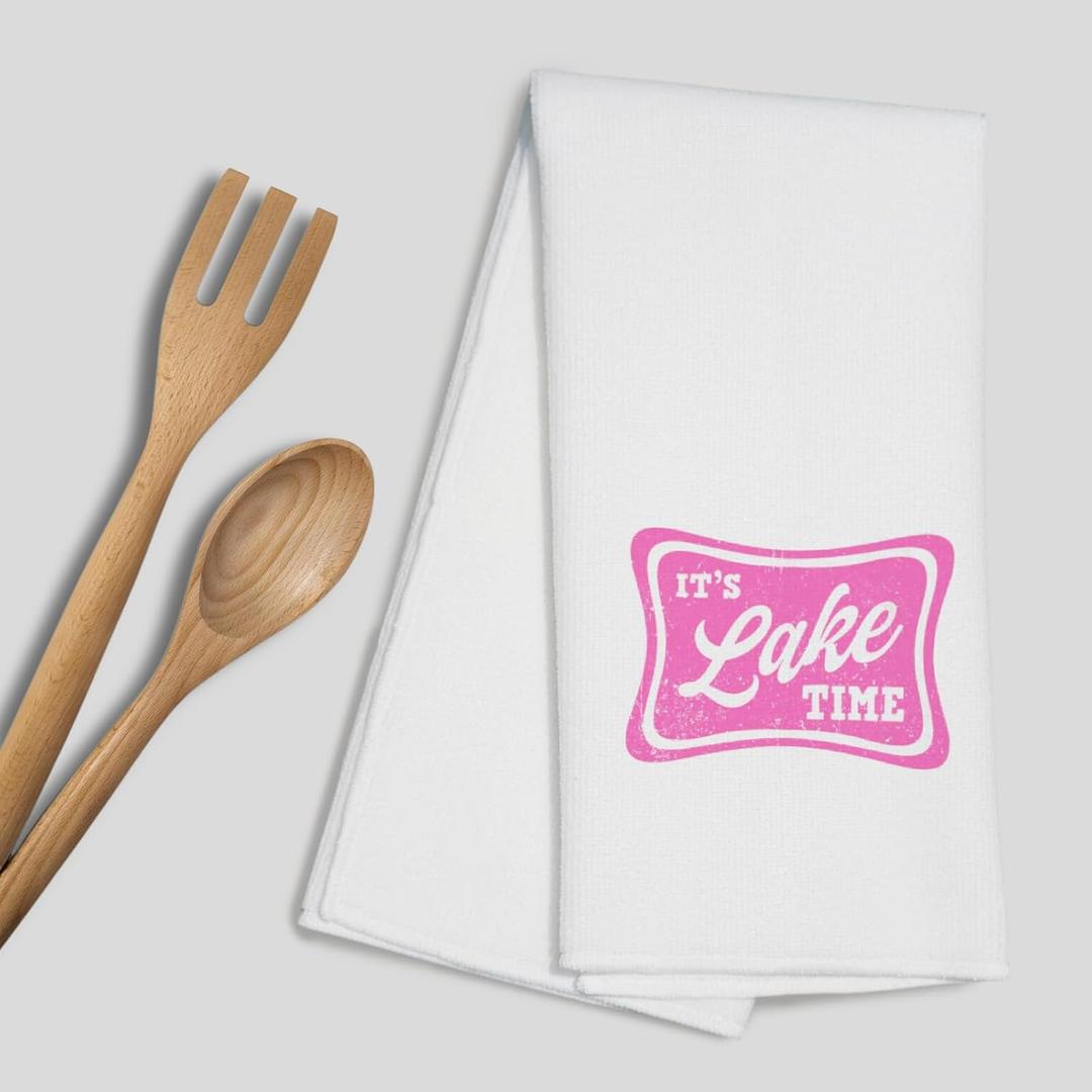Pink Lake House Kitchen Decor, It's Lake Time Dish Towels for Kitchen Decor, Lake Towel for Bathroom Decorative, Lake House Gifts for Women 16x24 Inch