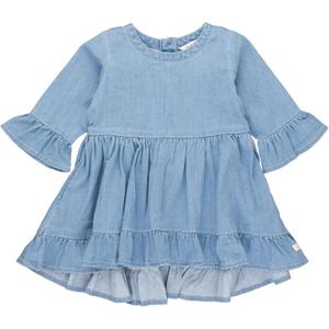 RuffleButts Baby/Toddler Girls Long Sleeve High Low Flowy Ruffle Tunic Top (3T, Light Wash Denim)