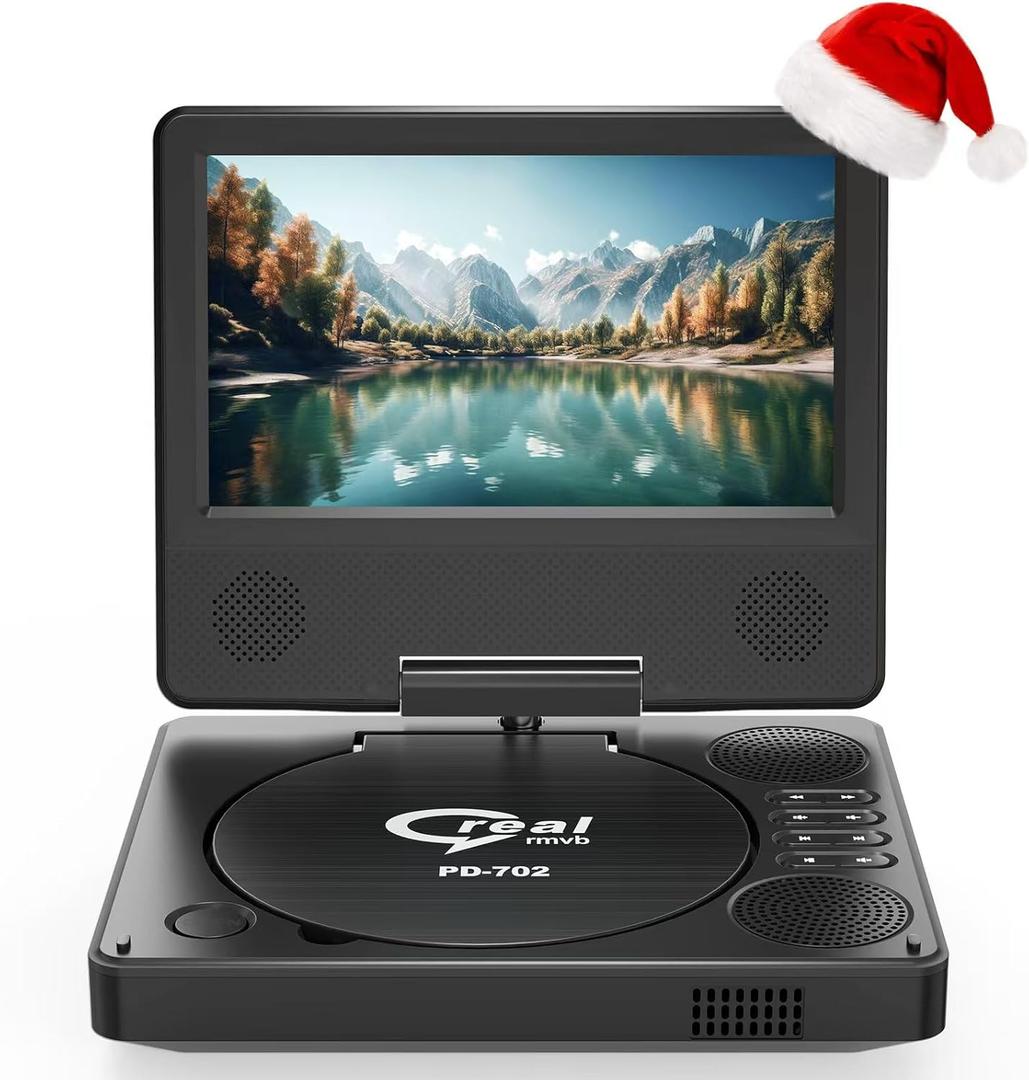 9.5" Portable DVD Player with 7.5" Swivel Display Screen, 5-Hour Built-in Rechargeable Battery, Car DVD Player,Supports SD Card/USB/CD/DVD and Multiple Disc Formats, High Volume Speaker