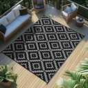 Favoyard Outdoor Rug 8x10 ft Waterproof Reversible Patio Plastic Straw Rugs for Decor Clearance Outside Large RV Camping Area Carpet Mat for Porch Deck Balcony Pool Backyard Picnic Beach Camper Door (Black & Gray)