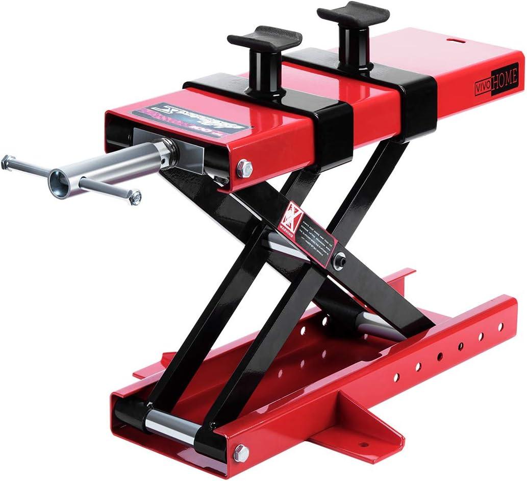VIVOHOME Steel Motorcycle ATV Scissor Lift Jack Crank Hoist Stand with Saddle and Safety Pins 1100 lbs