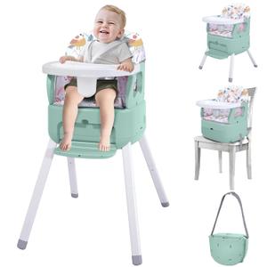 4 in 1 Portable Baby High Chair,Convertible Highchair for Babies and Toddlers-Foldable Infant Booster Seat,Carry Small Box,Dining Chair,Toddler High Chair with 5-Point Harness,Removable Tray-Green (Green)