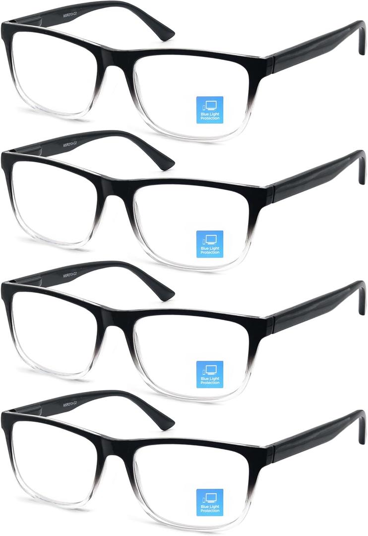 Blue Light Blocking Reading Glasses Men Large Wide Oversized Square Computer Readers Glasses for Big Head/Large Face (4 Pairs of Black+clear Reading Glasses, X 2.5)