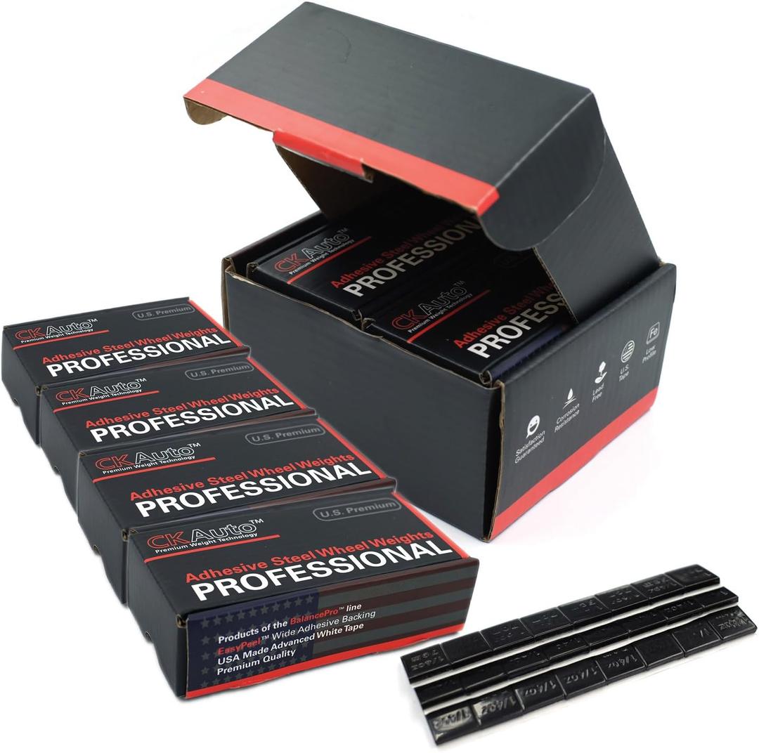 CKAuto 4 Boxes, 960 Pcs, 0.25oz, Black, Adhesive Stick on Wheel Weights, EasyPeel Tape Automobiles, Trucks, SUVs & Motorcycles, Low Profile, 60oz/box, U.S. OEM Quality, Valued Pack Perfect For Garages