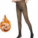 Fleece Lined Tights Women Thermal Leggings, Fake Translucent High Waisted Sheer Pantyhose, Winter Thick Warm Tights, Black, 220g / Fleece Lined (Black)