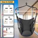 Y- STOP Hammock Chair Hanging Rope Swing Chair, Max 500 Lbs, 2 Seat Cushions Included, Removable Steel Spreader Bar with Anti-Slip Rings, Hardware kit-for Indoor Outdoor(Dark Grey) pcs