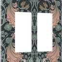 Rougui Decorative Outlet Covers William Morris Green Plant Boho Leaf Pink Peacocks 2 Gang Wall Plate Double Rocker Decora Light Switch Cover Plate Jumbo Dual Electrical GFCI Switch Plate Cover (2-Gang Rocker /4.6 x 4.5 IN)