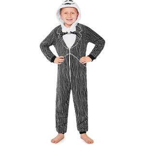 Disney Stitch One‑Piece Pajamas for Girls and Teens, Kids Cozy Hooded Fleece Jumpsuit, Lounge Suit, Black Jack Skellington, 13-14yrs Old