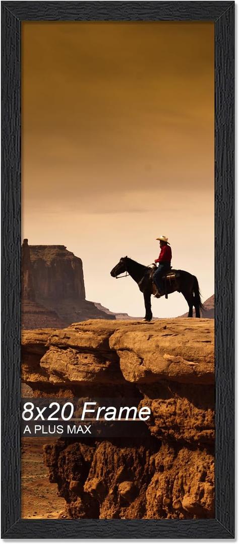 A PLUS MAX 8x20 Picture Frame Black Light Weight Wall Mount | 8 x 20 Inch Black Wood-grain Engineered Wood Material Frame for 8by20 Rectangular Photo Poster - 1 Pack/Black/8x20
