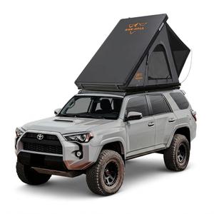 Sanhima Rooftop Tent Hard Shell - Hotham Lite Overland Aluminium Roof Top Tent 4.56" Slimline, w/Tri-Color LED Strip Light & 1.97 Thick Mattress, for Car SUV Truck Camping, 2-3 People (Gray)
