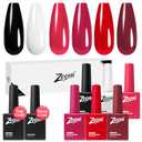 zooni Gel Nail Polish Set 8 Pcs Hema-Free Black White Red Burgundy Gel Polish Set 6 colors with Base & Top Coat Soak off UV LED Nail Manicure Kit DIY at Home Salon Gifts