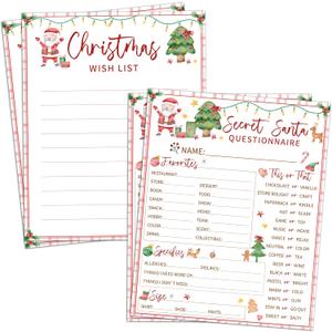 2 x 8"x10" Christmas Wish List Secret Santa Gift Exchange Card - 20PCS Double-side Christmas Questionnaire Cards - Home, Office, Classroom Xmas Holiday Party Gift Idea For Family, Friends, Coworkers - A05