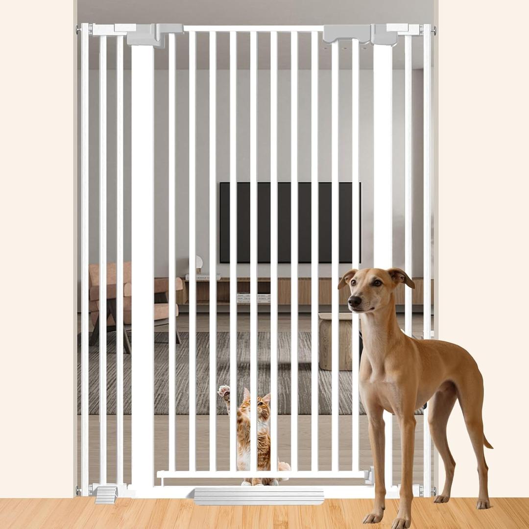 Ixaro 51" Extra Tall Cat Gate for Doorway/Hallway, 30-62.5” Wide，Pressure Mounted Pet & Dog Gates Walk Through, Cat Fence Indoor No Drilling，Auto Close,White