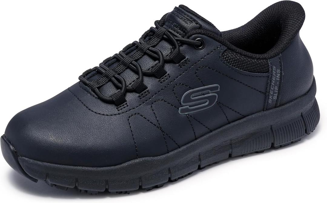 Skechers Women's Work Hands Free Slip Ins Nampa-Cottonbud Bungee Athletic Sr Shoes (7.5, Black)
