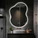 Asymmetrical Lighted Mirror for Bathroom,Modern LED Vanity Mirror with Backlit,Fog-Free,Tri-Color Dimmable Lighting with Memory Function,Hardwire Ready [Horizontal/Vertical] 35" H x 25" W