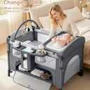 4 in 1 Baby Bassinet Bedside Crib with One-Hand Setup & Waterproof Mattress ASTM-Certified Pack and Play, Portable Foldable Playard with Diaper Changer for Newborn to Toddler (Grey)