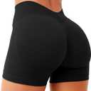 Unthewe Womens Seamless Workout Shorts Scrunch Butt Lifting High Waist V Back Gym Biker Shorts (Small, Black)