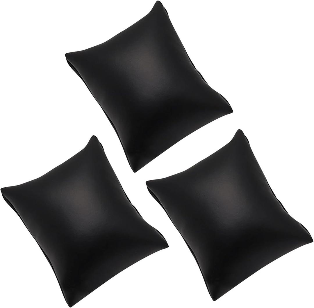 Lxnoap 3 pcs Black Leather Bracelet Watch Pillow Jewelry Displays 3 inch Bracelet Bangle Watch Display Holder