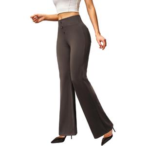 keriffe Womens Bootcut Dress Pants High Waist Stretchy Business Work Casual Trousers with Back Pockets Office Slacks (Large, Brown)