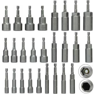 26Pcs Metric Deep and Magnetic Impact Nut Driver Set, 6mm to 19mm 1/4 inch Drill Bit Hex Socket Set, Impact Driver Nut Runner Setter, Deep Reach for Long Bolts, No Dropping Nuts Removal Tool