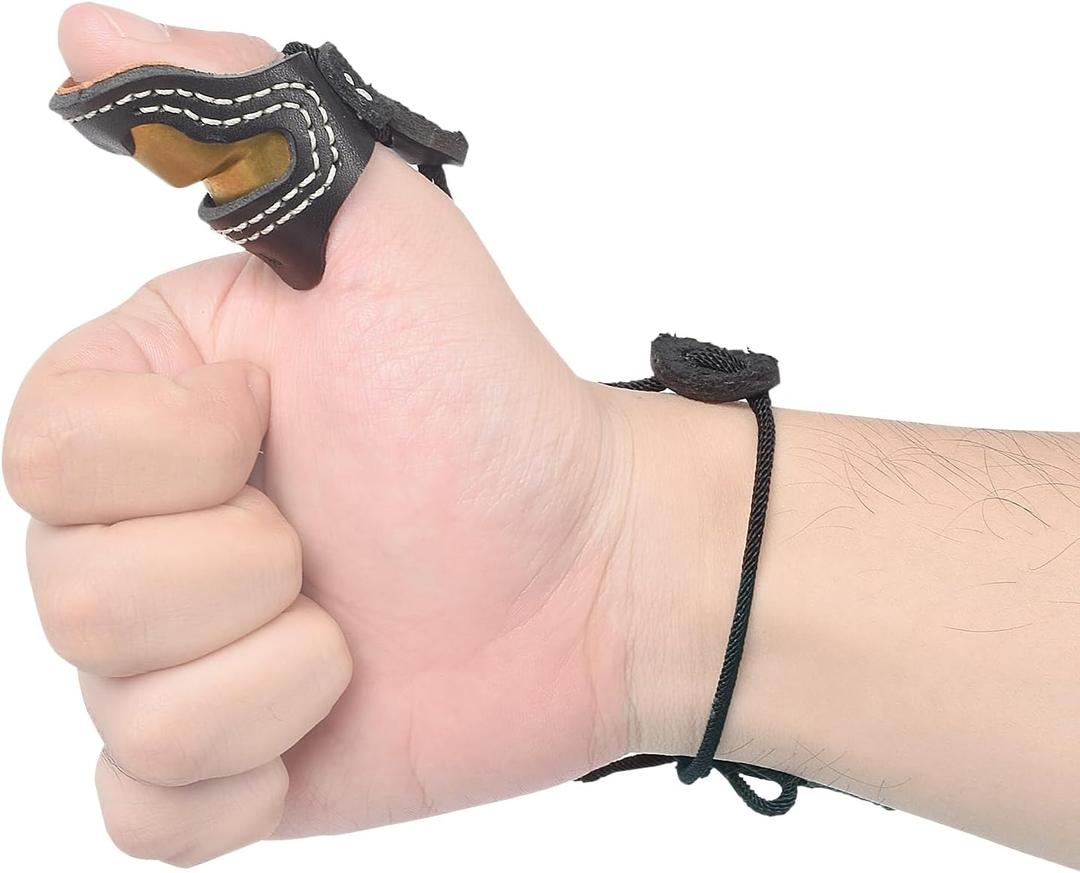 TY Archery Soft Leather & Brass Thumb Ring Archery Finger Protector for Mongolian Reurve Bow Finger Guard for Traditional Bow Shooting