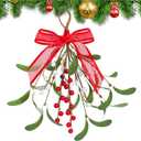 Mistletoe Christmas Decor, Artificial Mistletoe Decoration for Doorway Hanging Christmas Ornament Kissing Ball Artificial Glitter Leaf Hanging Decoration for Couple