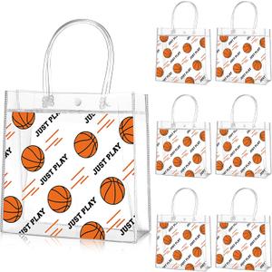 Aliceset 20 Pcs Basketball Clear Gift Bag with Handles Plastic Basketball Treat Plastic Sport Theme Favor Snack Bag for Team Game Rookie Year Birthday Decorations, 8 x 8 x 3.15 Inch