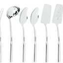 Viking Kitchen Utensils Set, 8 Piece Stainless Steel Cooking Utensil Set, Includes Spatulas, Spoons, Pasta Fork, Deep Ladle, Meat Fork, and Skimmer, Silver