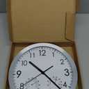 WOOPHEN 12 Inch Wall Clock with Temperature and Humidity, Battery Operated Non Ticking Silent Metal Frame Wall Clocks for Office, Home, Bathroom, Kitchen, Bedroom, School, Living Room(Silver)