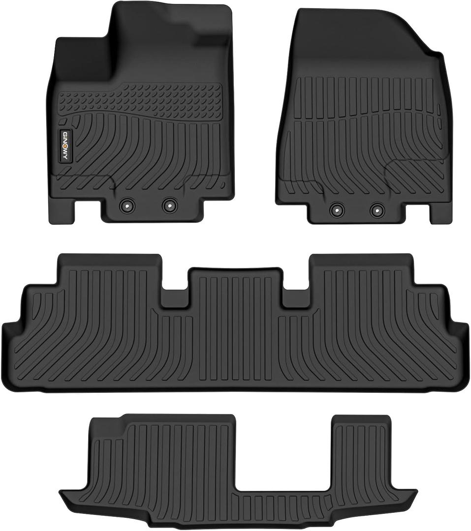 GINOWY-Floor Mats for Nissan Pathfinder 8 Passenger 2022-2025 2026 & Infiniti QX60 7 Passenger, All Weather Car Mats 2025 Pathfinder TPE Floor Liners Car Accessories Black