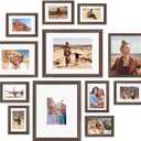 Egofine Picture Frame Set 12 Pack, Picture Frames Collage Wall Decor with Two 11x14, Two 8x10, Four 5x7, Four 4x6 for Wall and Tabletop, Made of Solid Wood, Covered by Plexiglass, Rustic Brown