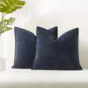 JUSPURBET 18x18 Decorative Pillow Covers Set of 2 Throw Pillow Covers for Couch Sofa Bed Cozy Chenille Cushion Covers Cases with Hidden Zipper for Living Room Home Decor,Navy Blue