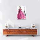 African American Canvas Wall Art Pink Dress Women Fashion Black Girl Pictures Decor Paris Eiffel Tower Painting Prints Modern Framed Artwork for Home Bedroom Bathroom Living Room Office 16"x24"