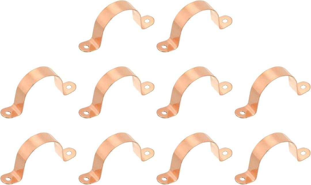 PATIKIL 1-1/4" Copper Pipe Strap Fittings, 10 Pcs Two Holes LF Pressure Copper Pipe Clamp Mount U Bracket Plumbing Fixing Fixture for Residential and commercial Pipe Support (1.25 Inch)
