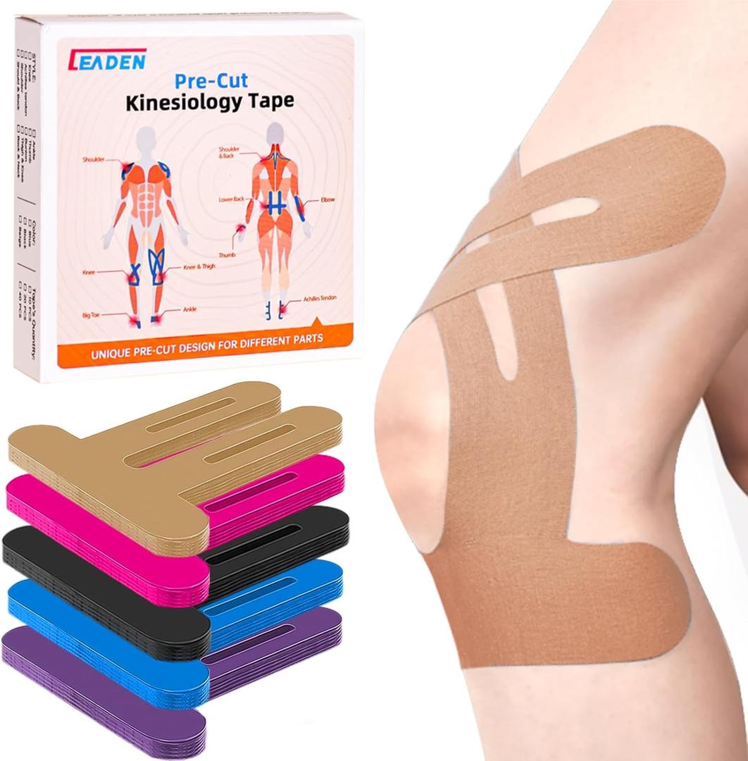 IEADEN Precut Kinesiology Tape for Knees, 20 Pcs - Knee Support & Stability, Knee Pain Relief Athletic Tape - Waterproof & Elastic, Breathable Hypoallergenic Latex-Free Tape, Beige