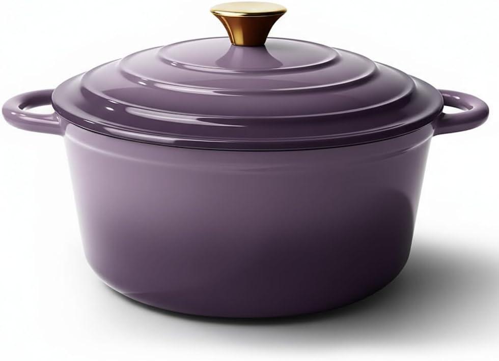 Vintage Style 4.5 Quart Dutch Oven Pot with Lid, Non Stick Enameled Cast Iron Dutch Oven for Bread Baking, Heavy-Duty, Oven Safe Ceramic Cookware Up to 500F for Baking, Braising, Stews, Roasting, Purple