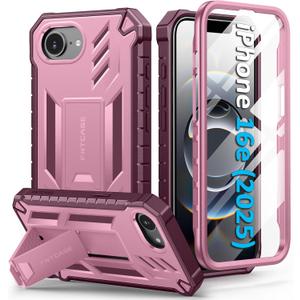 FNTCASE for iPhone 16e Phone Case: Military Grade [Built-in Screen Protector] [Kickstand] Matte Textured Drop Proof Protection Cover | Rugged Shockproof TPU Protective Sturdy Cases 2025 - Pink
