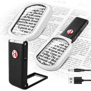 10X 45X Magnifying Glass with Light and Stand, Folding Handheld Reading Magnifier for Books with 3 Color Light Modes Hands Free Magnifiers for Seniors Low Vision for Close Work