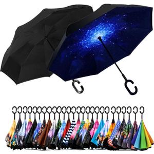 49 Inch Inverted Reverse Upside Down Umbrella, Extra Large Double Canopy Vented Windproof Waterproof Stick Golf Umbrellas with C-shape Handle