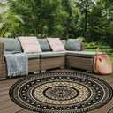 Cekene Round Outdoor Rugs Waterproof 6Ft Reversible Outdoor Patio Rugs Portable RV Camping Mats Lightweight Plastic Straw Rugs Outdoor Area Rug for Patio Picnic Beach BBQ, Black/Camel