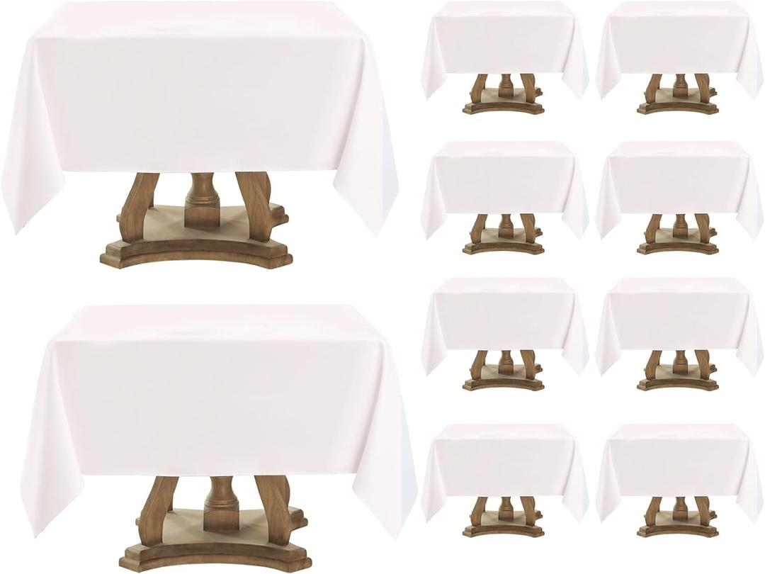 Aocoz Square Tablecloth 52 x 52 Inch White 10 Pack Tablecloths Stain-Wrinkle Resistant Washable Polyester Table Cloths for Holiday, Buffet Parties, and Wedding