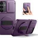 SURITCH for Samsung Galaxy S25 Plus Case with 360 Rotatable Hand Strap Phone Grip & Invisible Kickstand & Slide Camera Cover, Rugged Shockproof Protective Cover for S25 Plus -Dark Purple