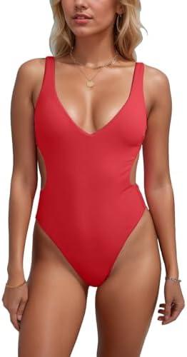 One Piece Swimsuits Women Sexy Cutout Push Up Swimwear Cheeky V-Cut Back High Cut Thong 1 Piece Bikinis Bathing Suit Size XXL