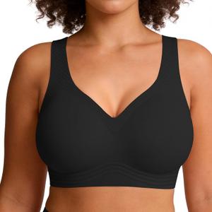 Jelly Wireless Bra Seamless Push Up Full Coverage Supportive Everyday Sport T-Shirt Bra Regular & Plus Size (XX-Large, Black)