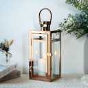 TRIROCKS Stainless Steel Decorative Lantern 12'' High Metal Candle Holder with Clear Glass Panels Perfect for Home Decor Living Room Parties Events Tabletop Indoors Outdoors (Rose Gold)